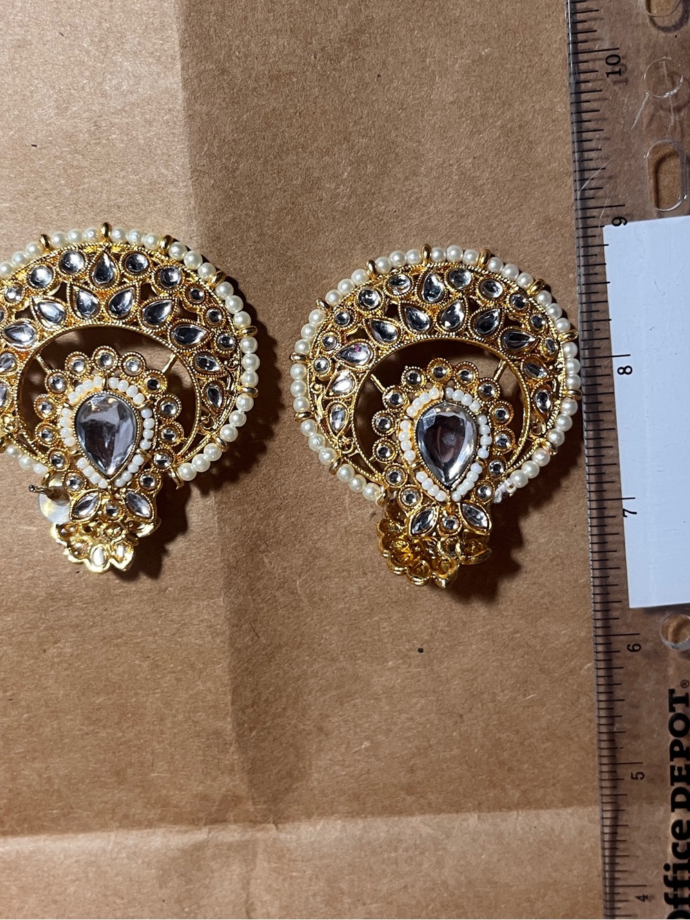 Gold and Pearl Kundan Teardrop Statement Earrings
